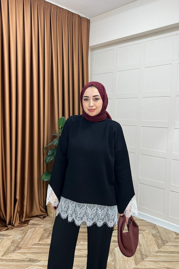 İbiza Dantel Detay Tunik Siyah 26200-SIYAH