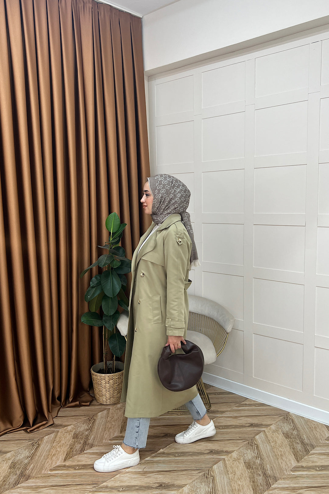 Hazel Astarlı Trençkot Çağla Yeşili 5532-CAGLAYESILI