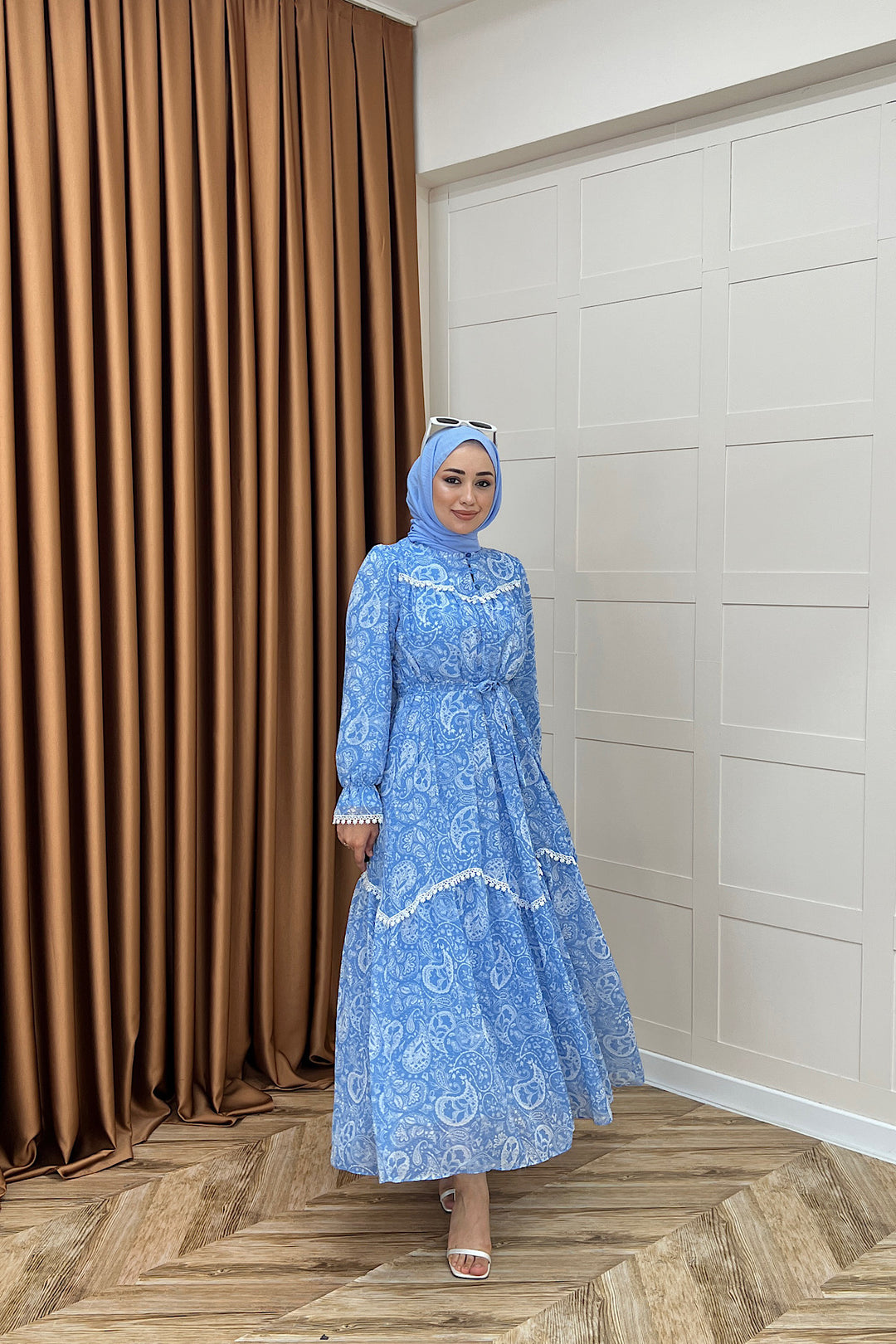 Lisa Dantel Detay Elbise Mavi 3051-MAVI