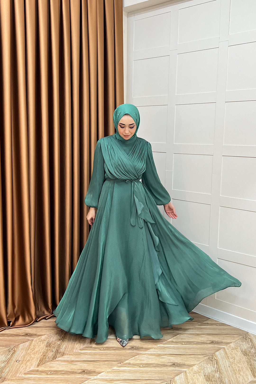 Luna Saten Abiye Mint Yeşili 3072-MINTYESILI