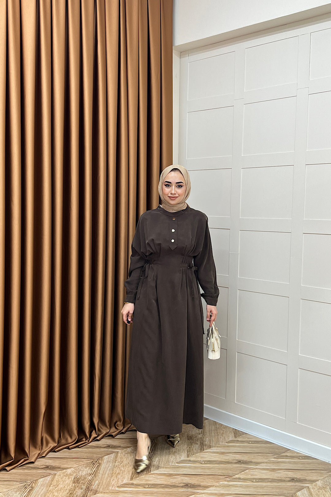 Maya Bel Detay Elbise Kahverengi 3034-KAHVERENGI