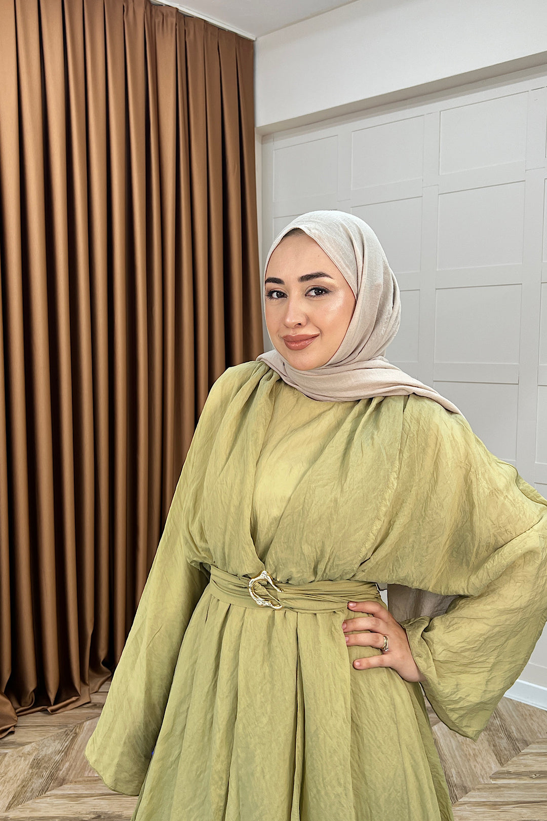 Flora Tül Modal Elbise Yeşil 8052-YESIL