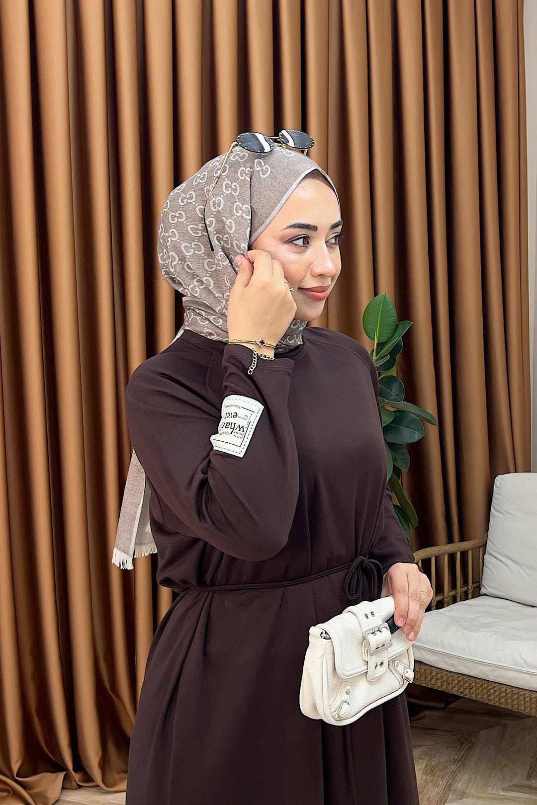 Romia Kuşaklı Elbise Kahverengi 005-KAHVERENGI