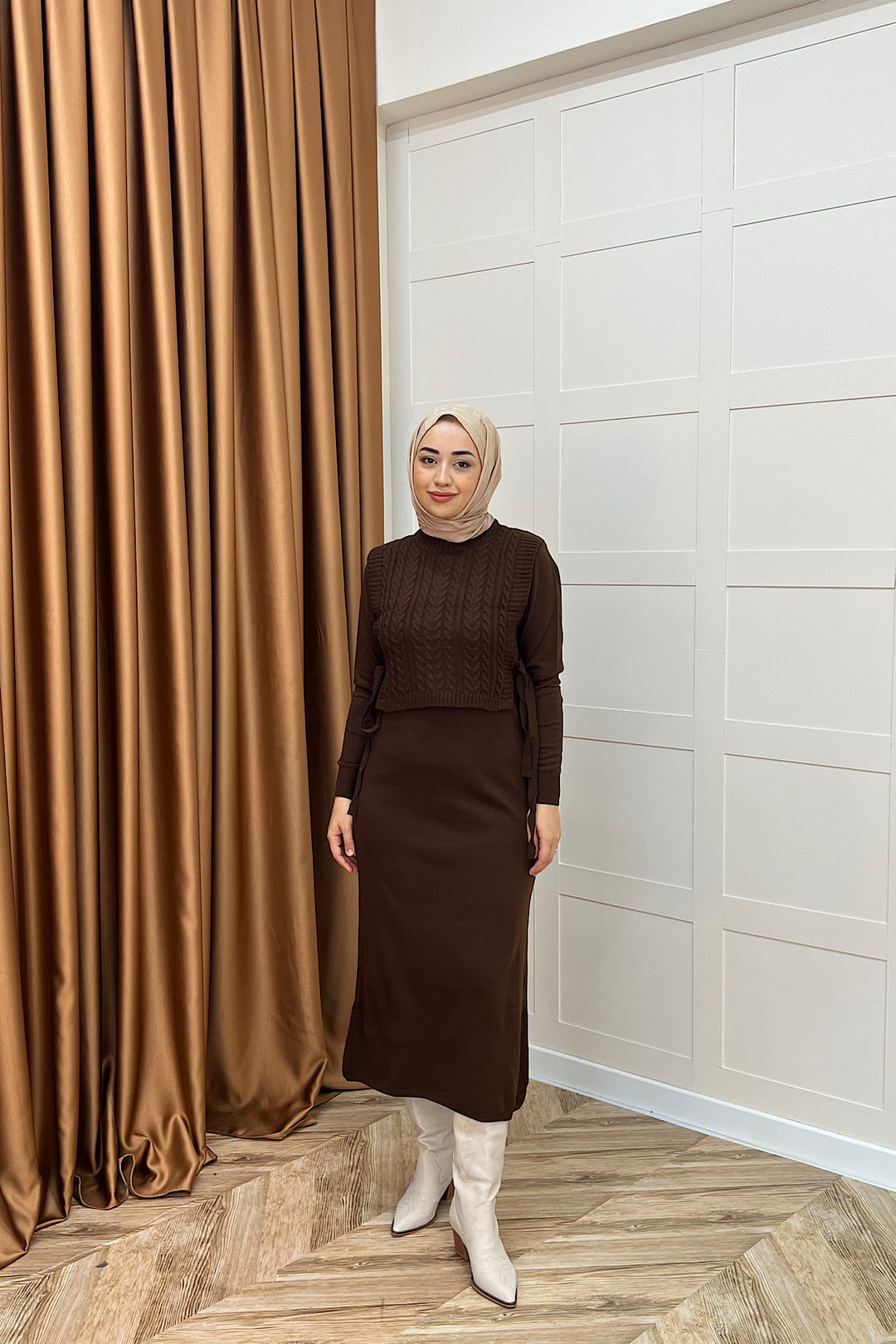 Barles İkili Triko Elbise Kahverengi 25220-KAHVERENGI