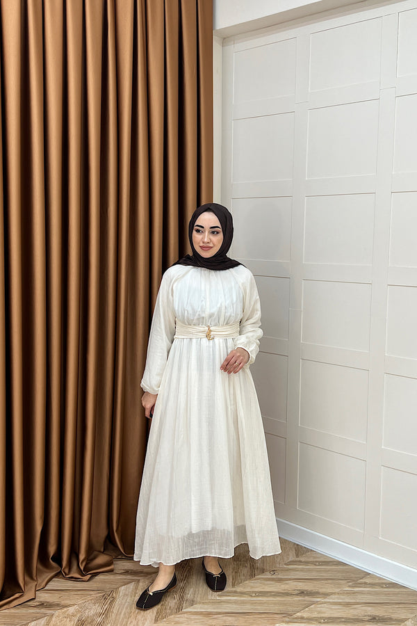 Angelina Broş Detay Elbise Bej 5168-BEJ