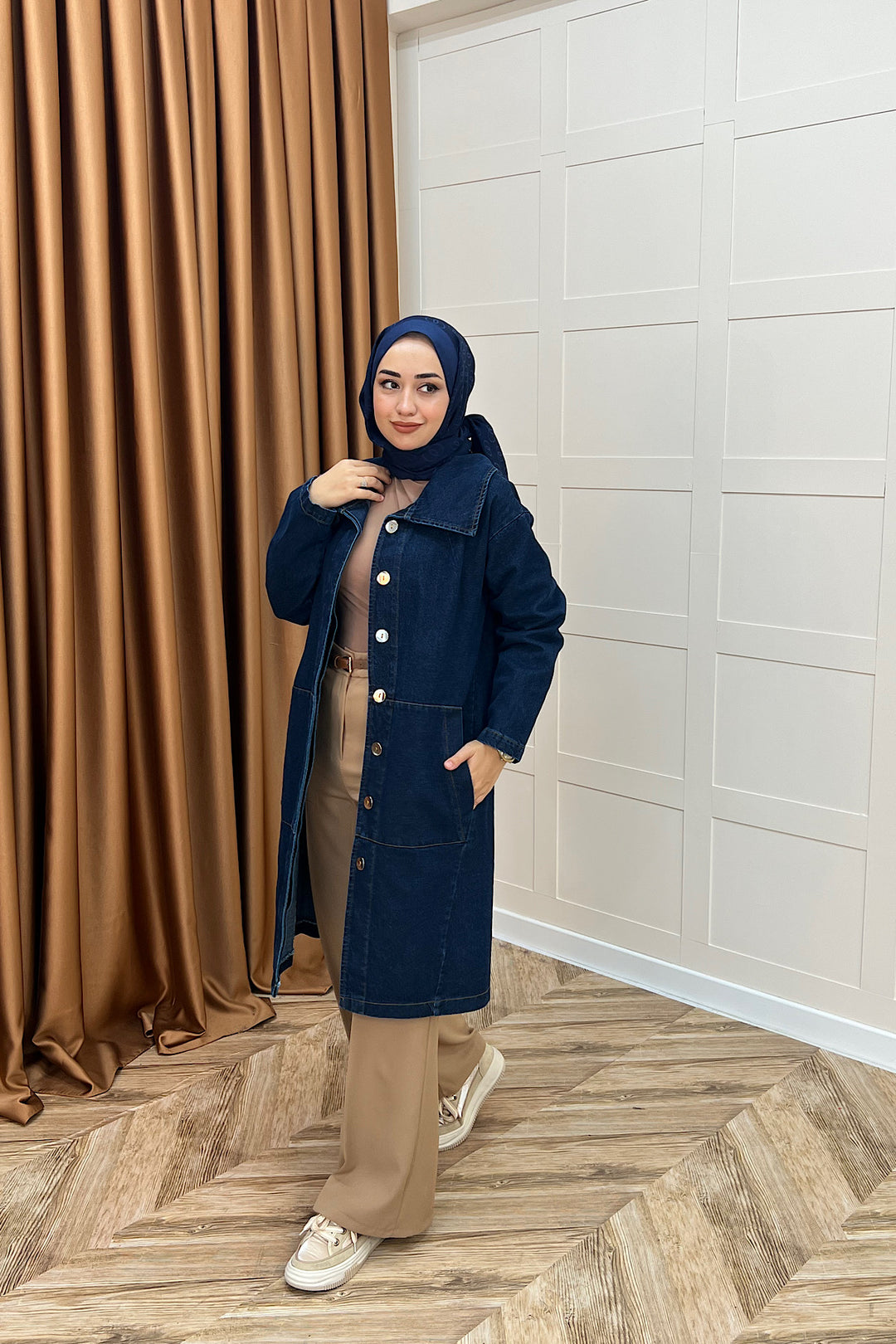 Yaka Detay Kot Ceket Lacivert 5507-LACIVERT