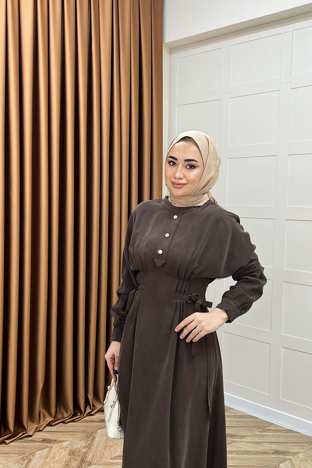 Maya Bel Detay Elbise Kahverengi 3034-KAHVERENGI