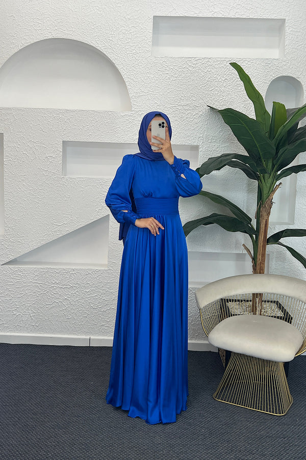 Beli Piliseli Saten Abiye Saks 04340-SAKS
