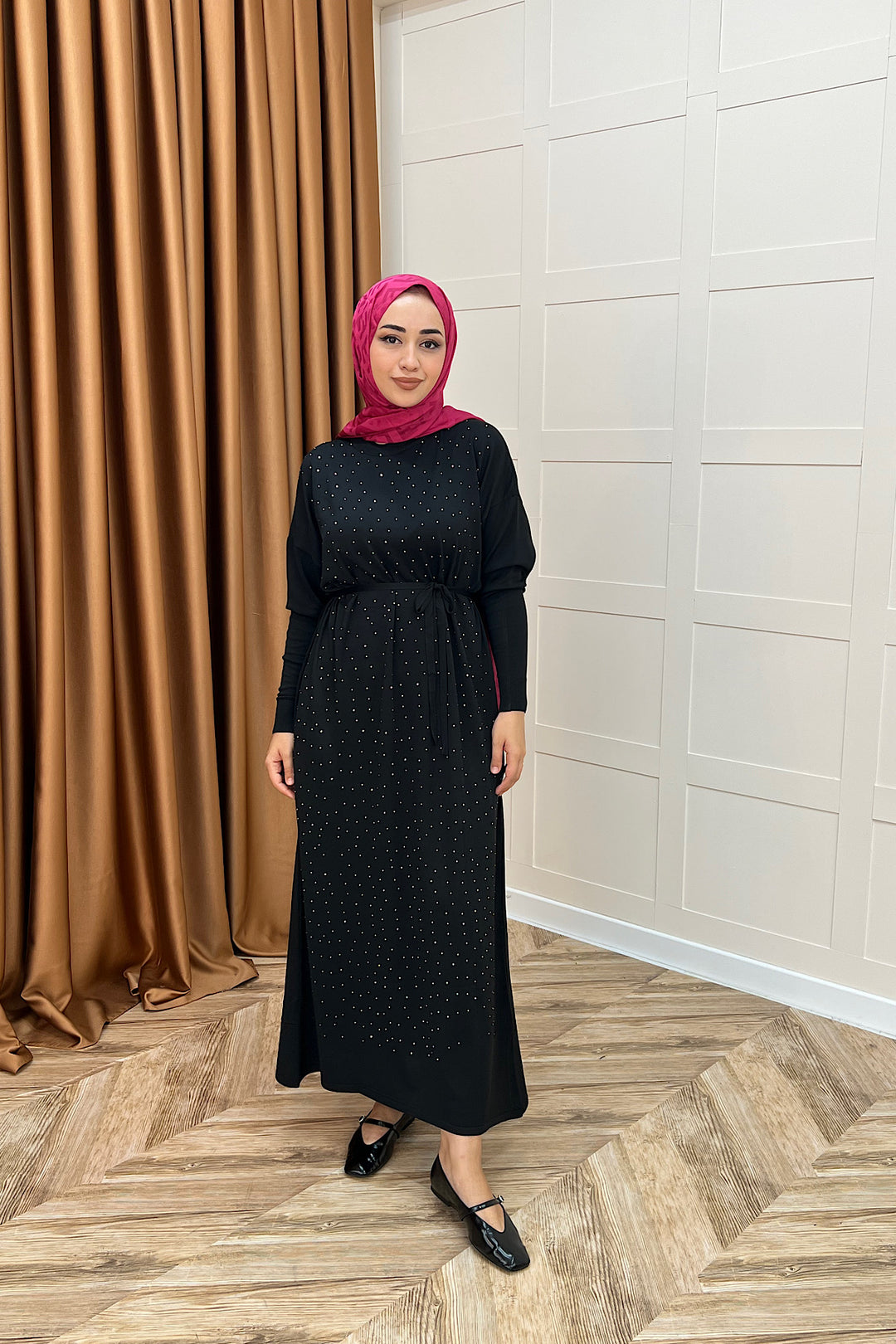Mabel Taşlı Triko Elbise Siyah 25270-SIYAH