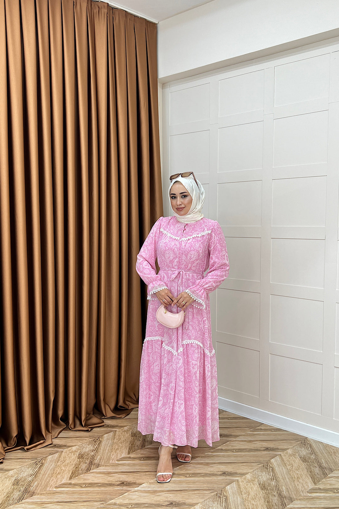 Lisa Dantel Detay Elbise Pembe 3051-PEMBE