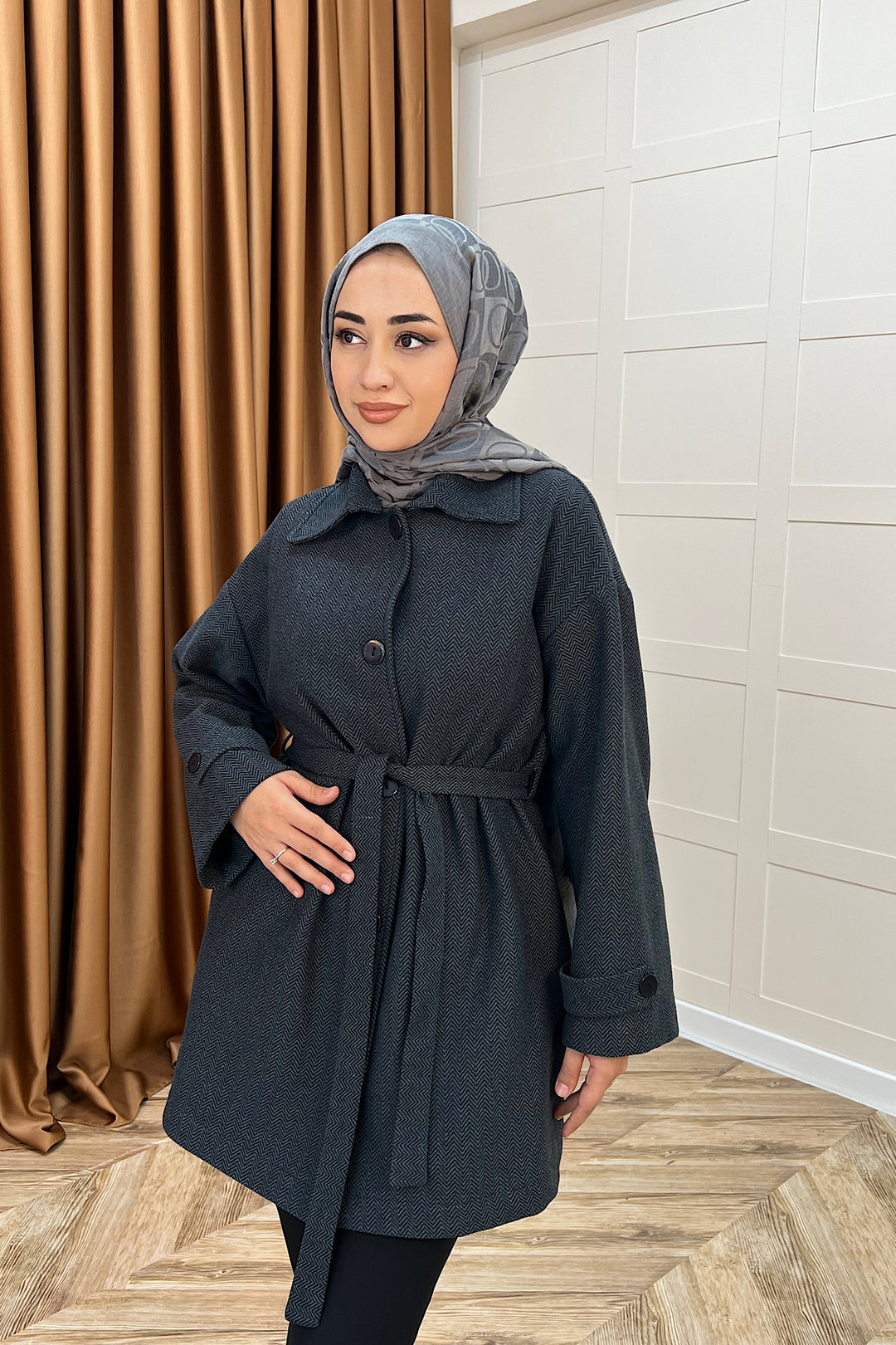 Bensu Kuşaklı Kaşe Kaban Siyah 5518-SIYAH