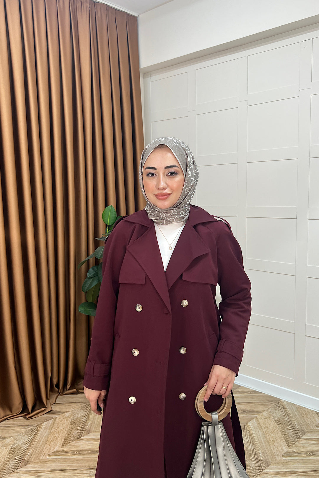 Hazel Astarlı Trençkot Bordo 5532-BORDO
