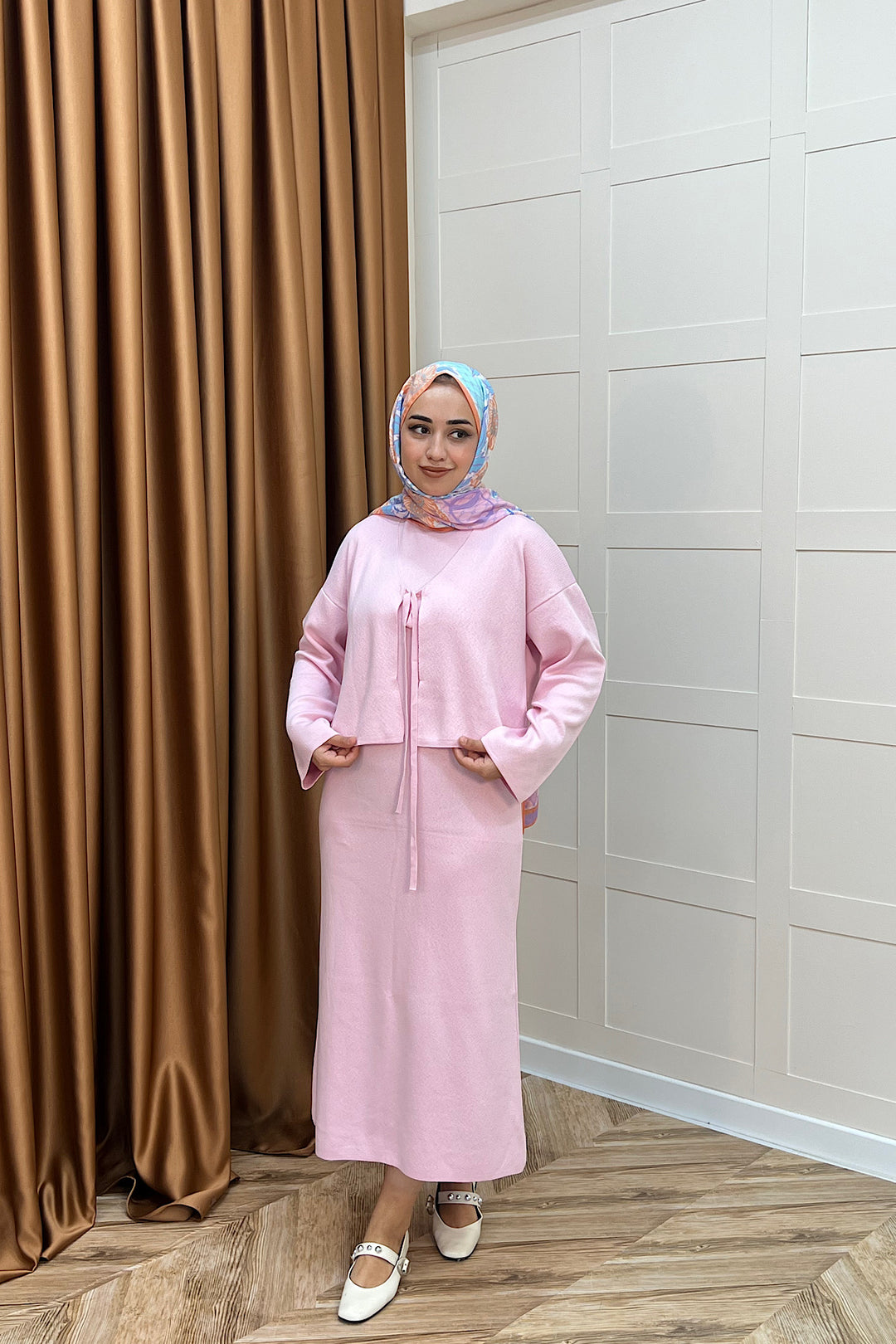 Ester Croplu İkili Triko Elbise Pembe 25160-PEMBE