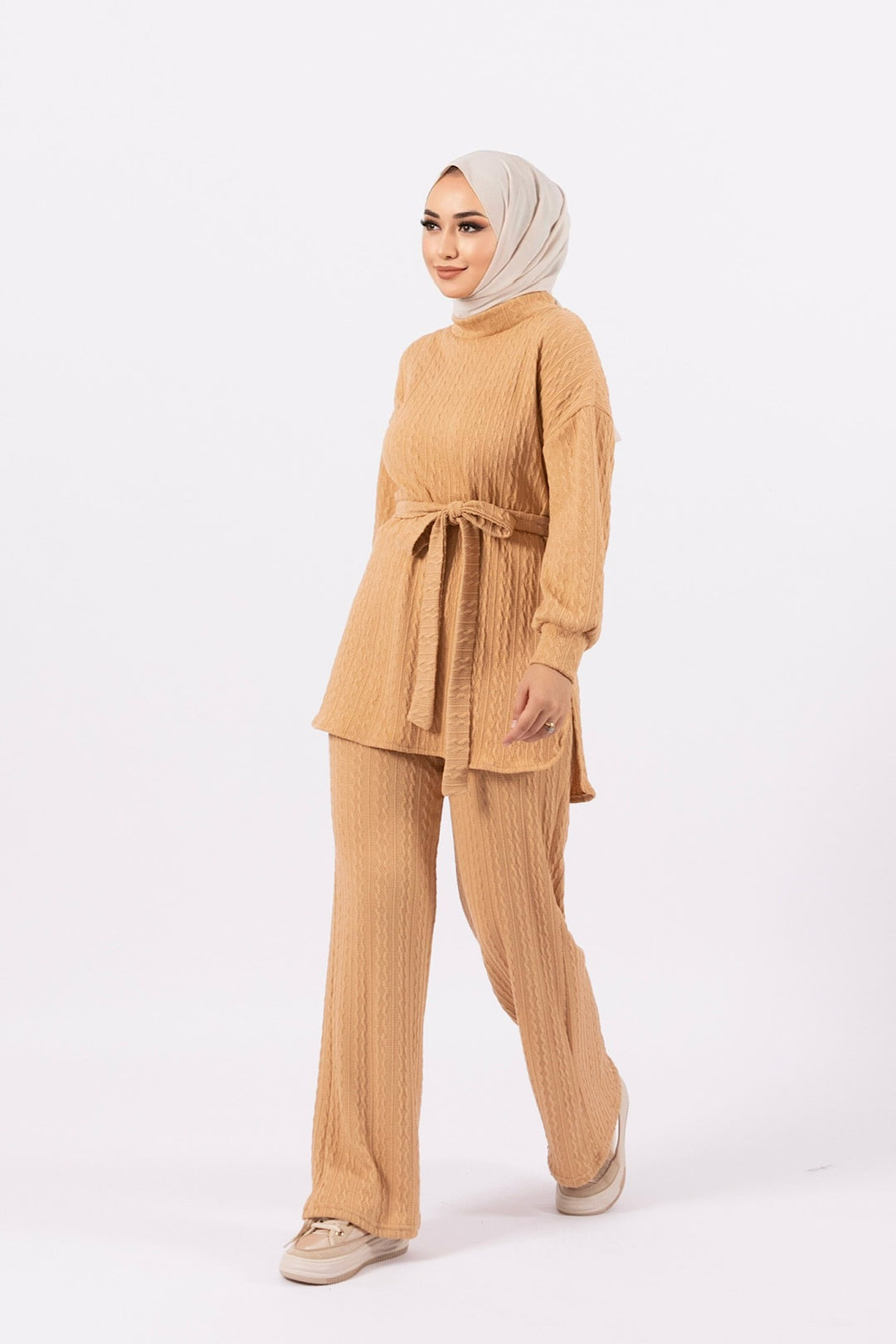 Elina İkili Örme Takım Camel 24K6178-CAMEL