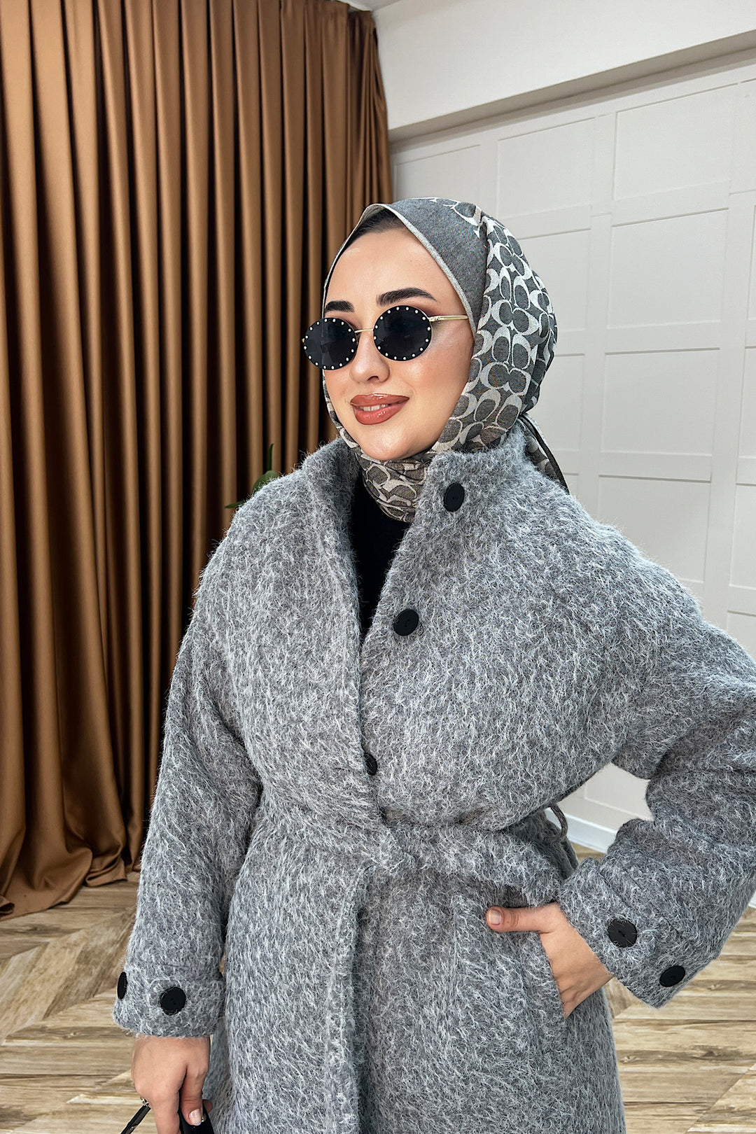 Parla Kuşaklı Kaban Gri 5536-GRI