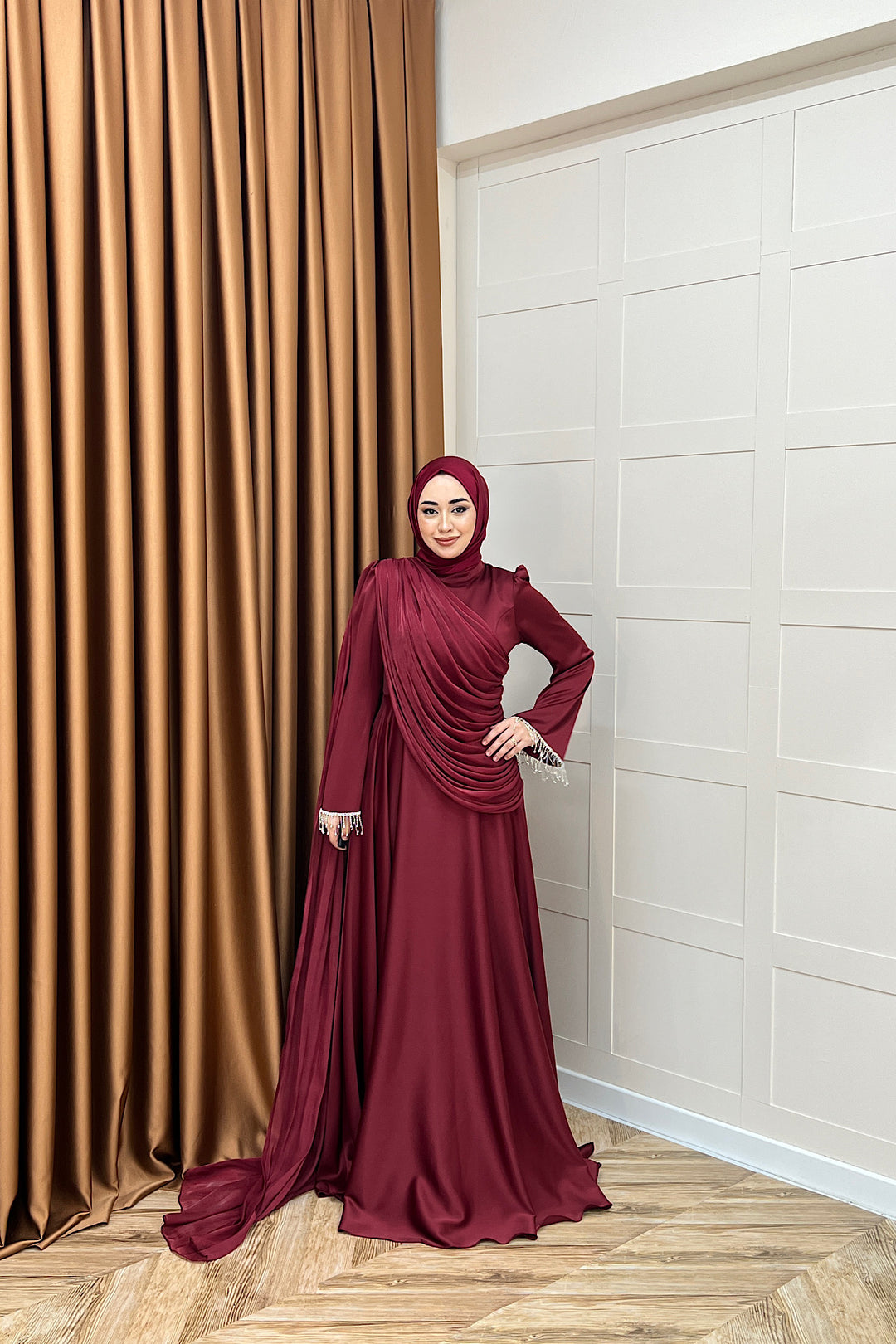 Lunessa Pelerin Detay Abiye Bordo 3100-BORDO