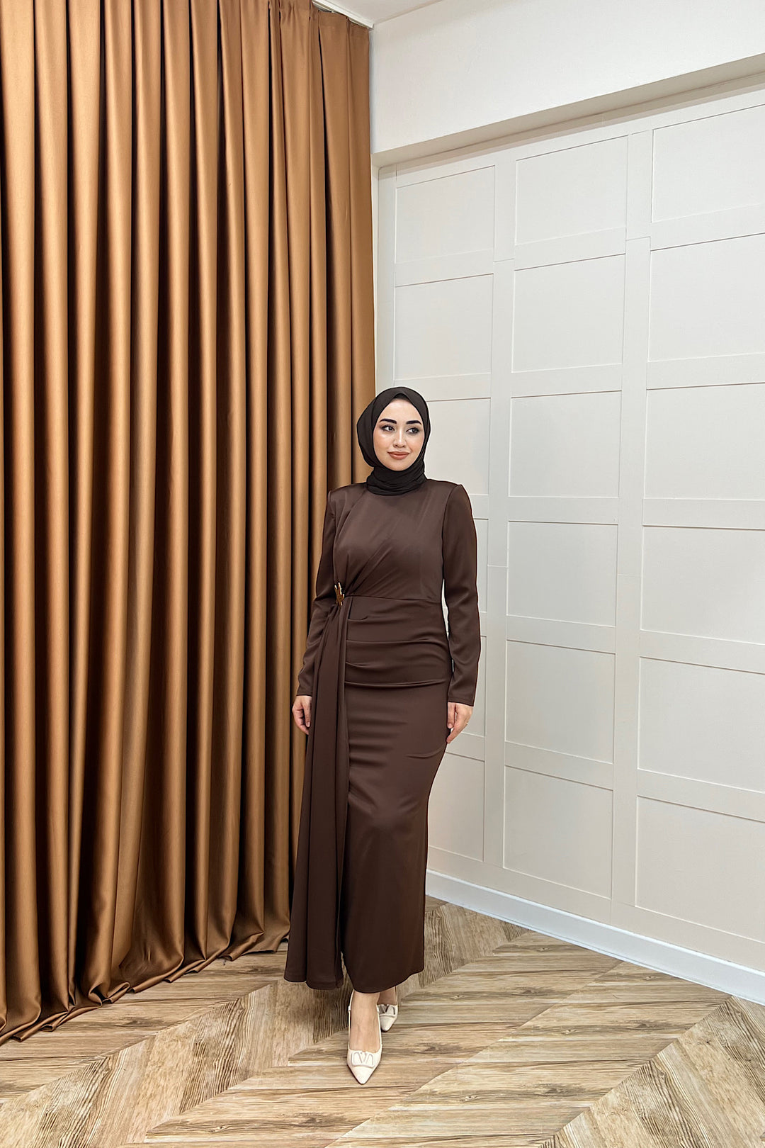 Hazel Saten Abiye Kahverengi 3084-KAHVERENGI