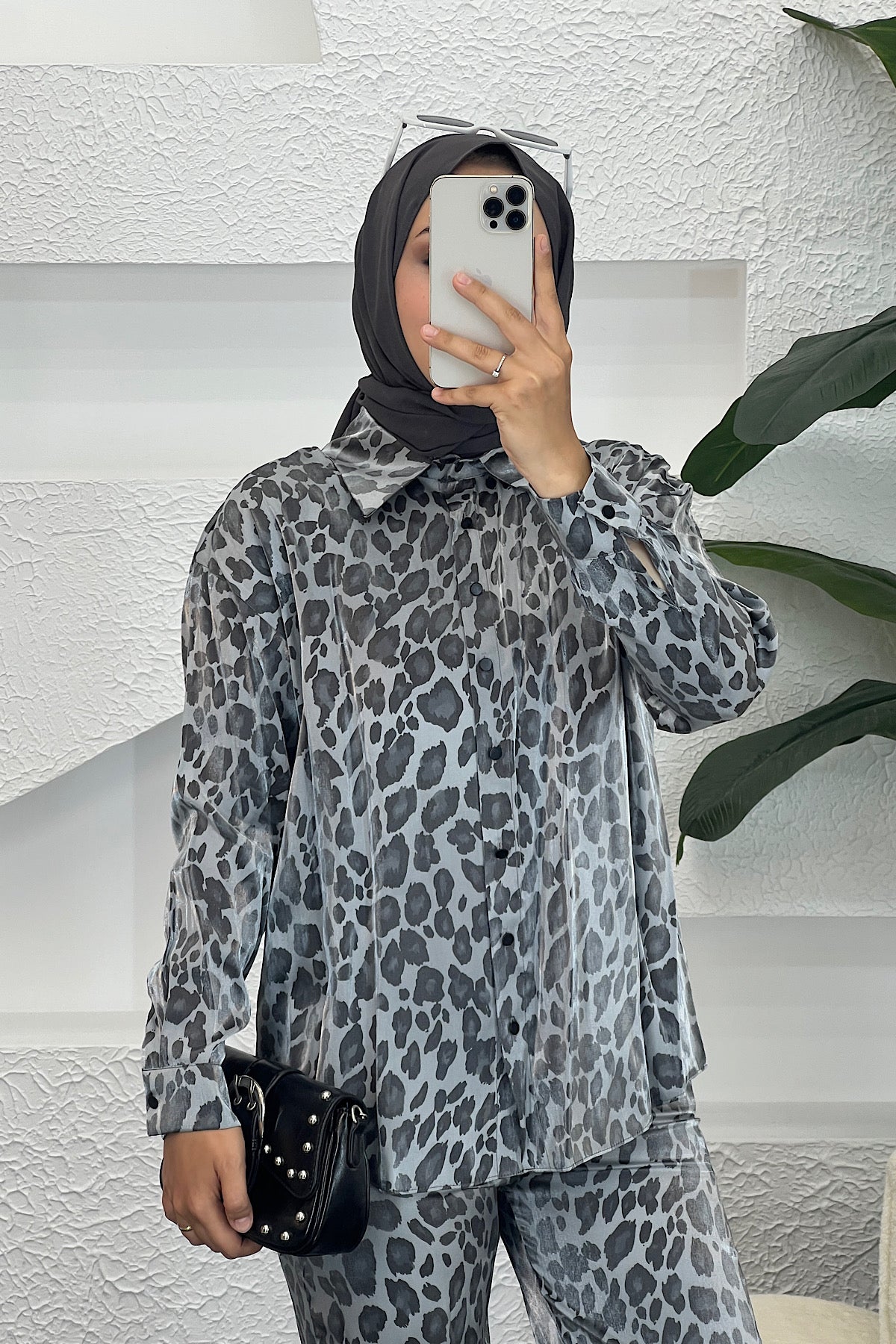 Leopar Desen İkili Takım Siyah 8516-SIYAH