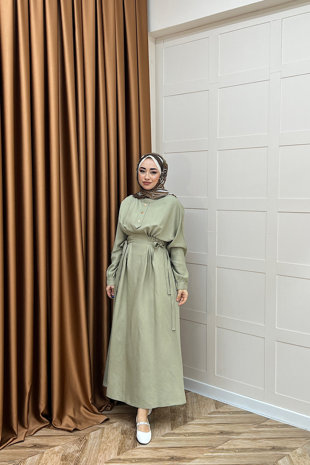 Maya Bel Detay Elbise Yeşil 3034-YESIL