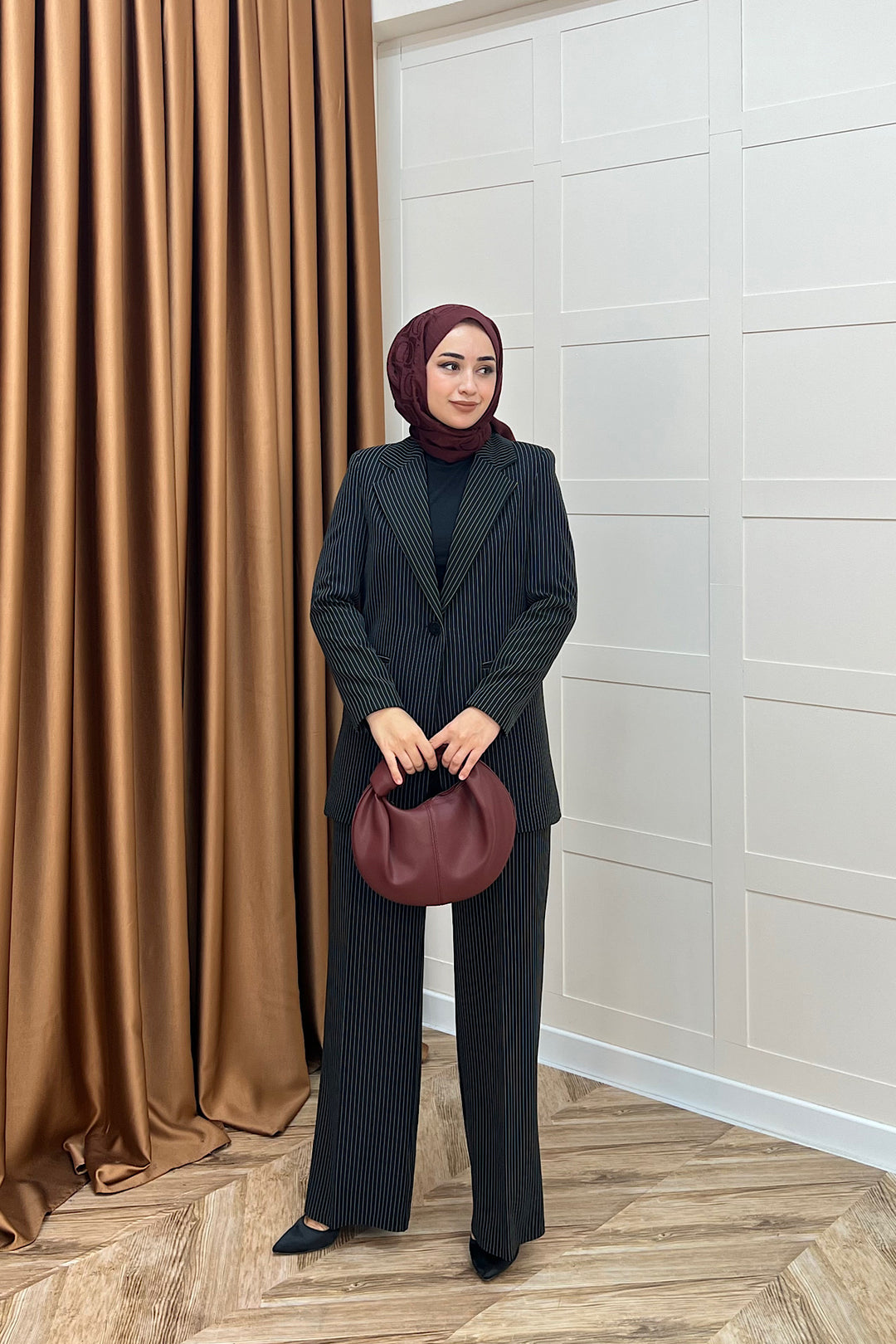 Çizgili Ceket Takım Siyah 6155-SIYAH