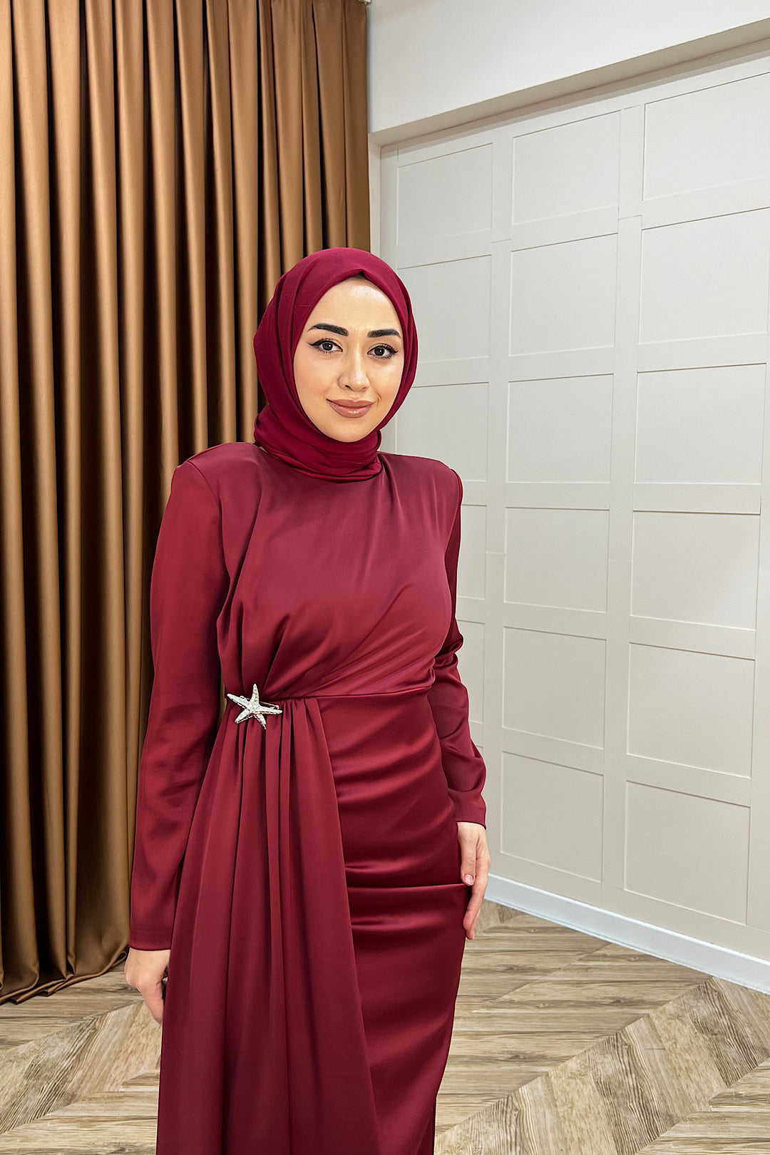 Hazel Saten Abiye Bordo 3084-BORDO