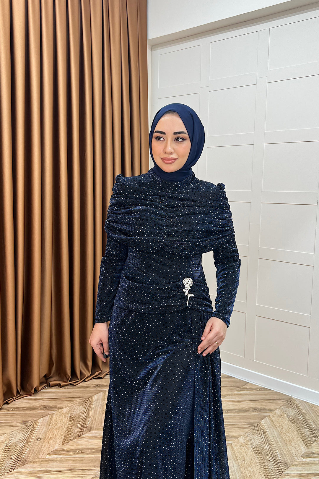 Helena Çiçek Taşlı Abiye Lacivert 3097-LACIVERT