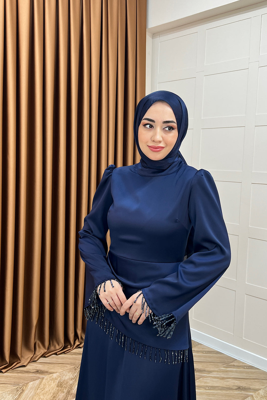Ayla Saten Abiye Lacivert 3093-LACIVERT