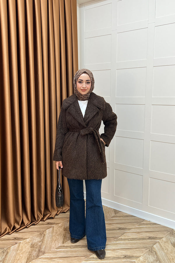 Grok Peluş Kaban Kahverengi 5523-KAHVERENGI