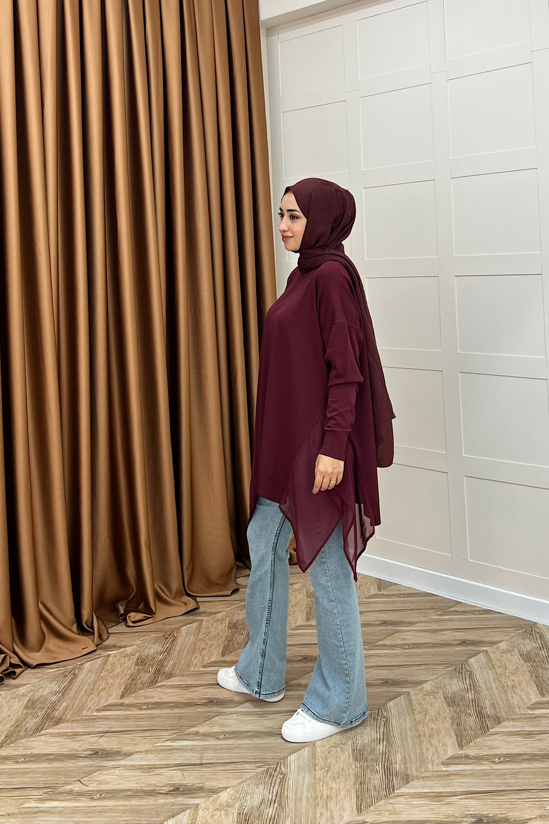 Hüda Şifon Detaylı Triko Tunik Bordo 24290-BORDO