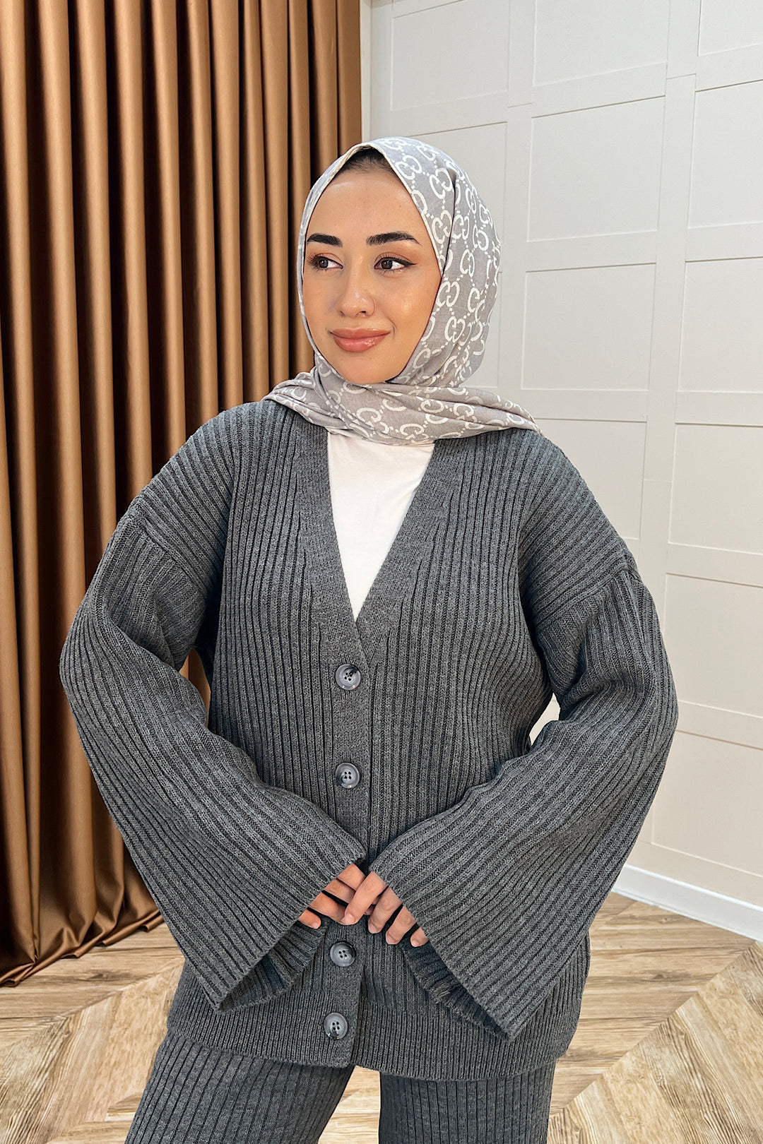 Galata Fitilli Triko Hırka Takım Antrasit 25630-ANTRASIT