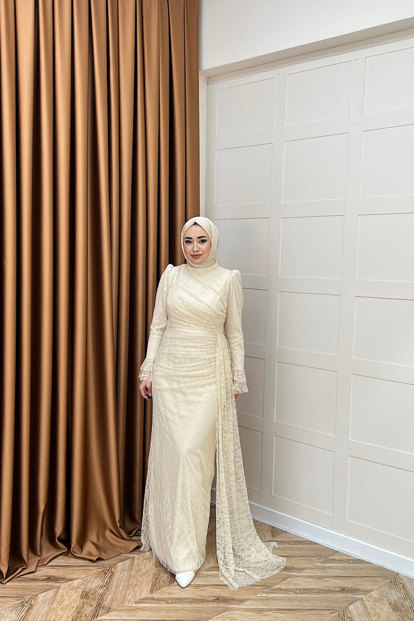 Serena Dantel Balık Abiye Krem 3082-KREM