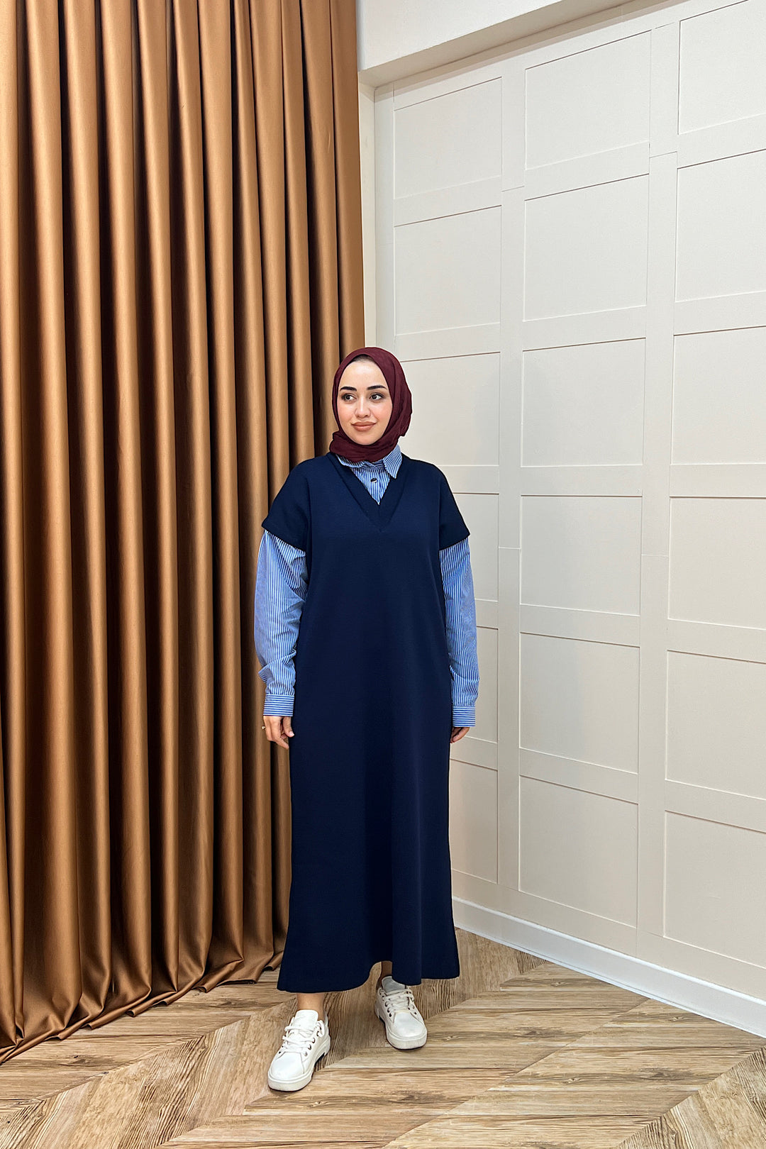 Samira Gömlek Detaylı Triko Elbise Lacivert 241110-LACIVERT