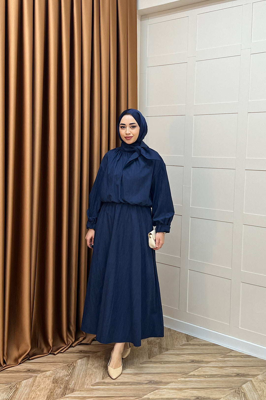 Luna Yaka Fularlı Etek Takım Lacivert 3183-LACIVERT