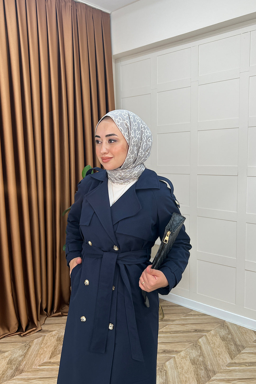 Hazel Astarlı Trençkot Lacivert 5532-LACIVERT