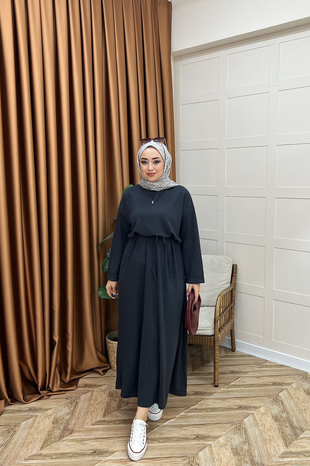 Aura Kuşaklı Elbise Antrasit 3138-ANTRASIT