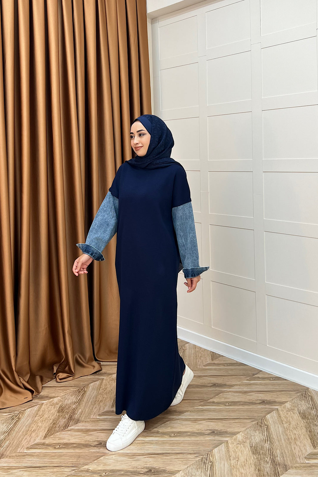 Kolları Kot Detay Triko Elbise Lacivert 241200-LACIVERT