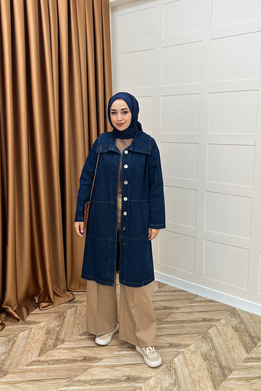 Yaka Detay Kot Ceket Lacivert 5507-LACIVERT