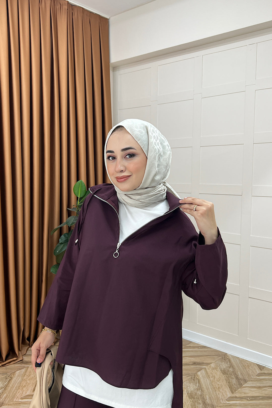 Almira Yarım Fermuar İkili Takım Mürdüm 08370-MURDUM