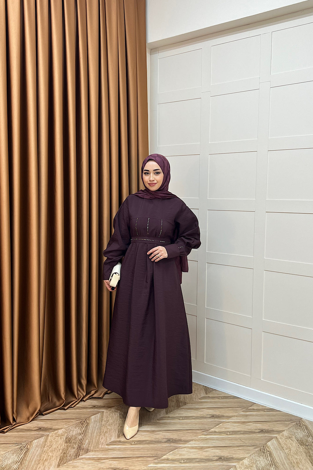 Lara Taş Detaylı Elbise Mürdüm 26030-MURDUM