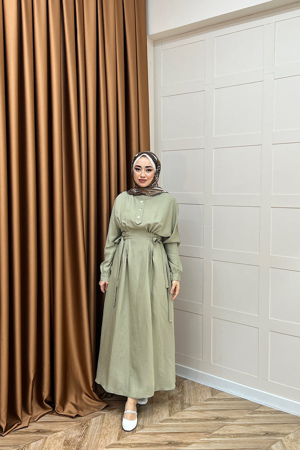 Maya Bel Detay Elbise Yeşil 3034-YESIL