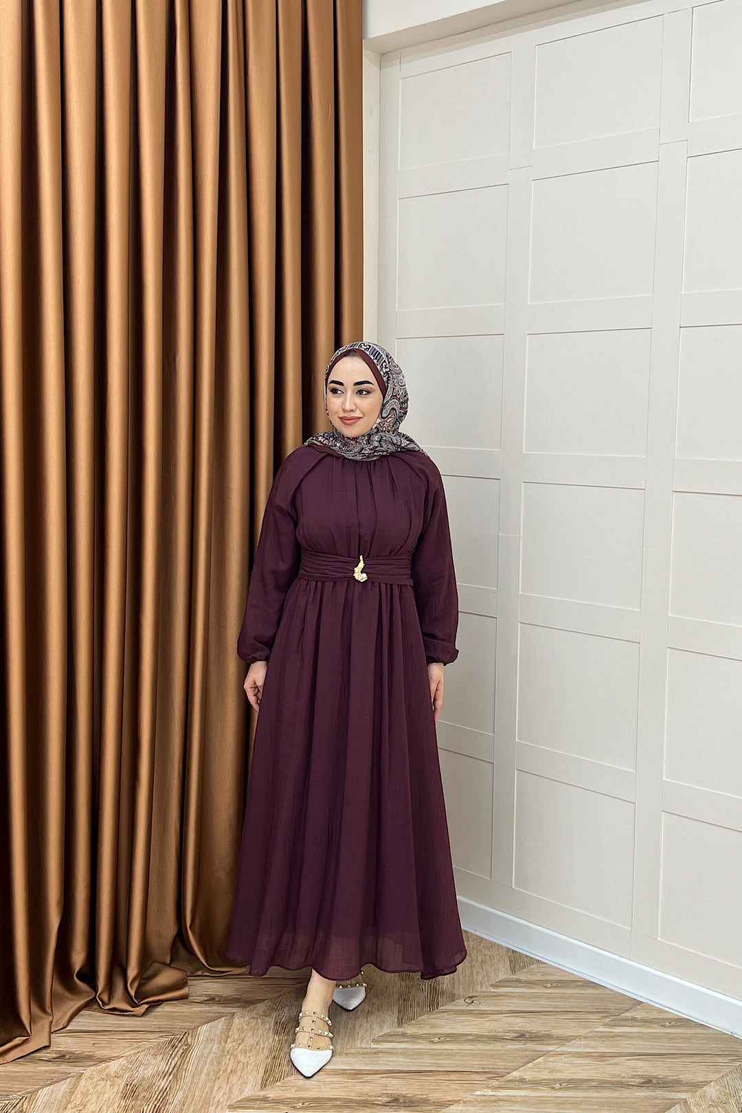 Angelina Broş Detay Elbise Bordo 5168-BORDO