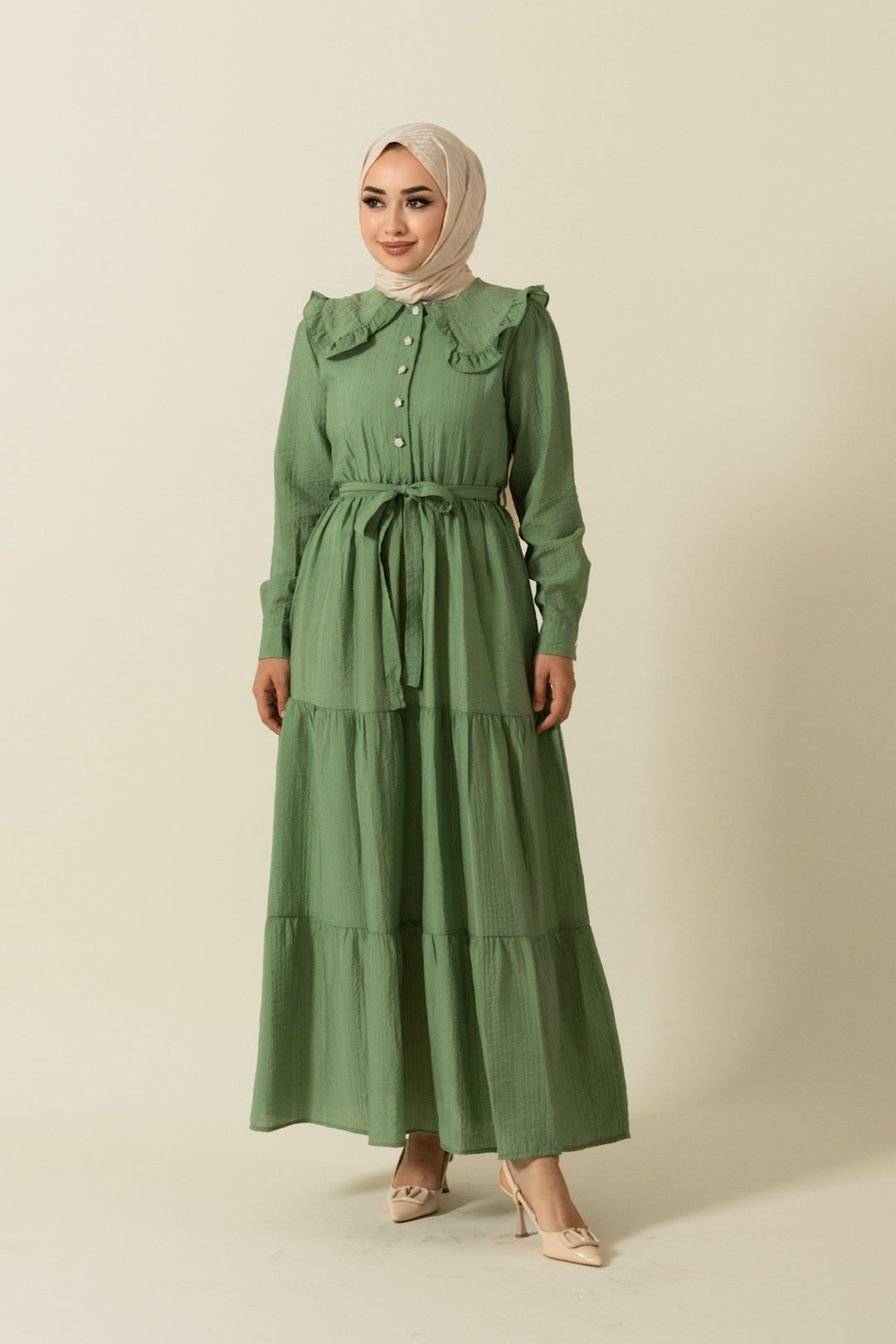 Bebe Yakalı Elbise Yeşil 1899-YESIL