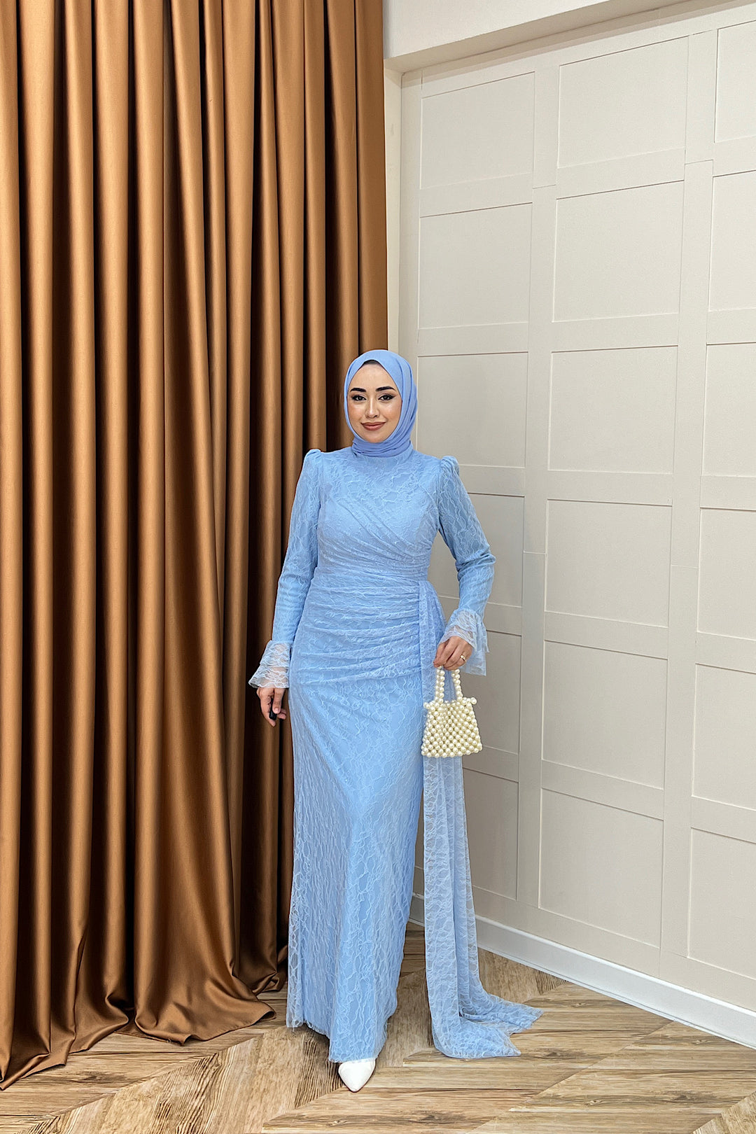 Serena Dantel Balık Abiye Mavi 3082-MAVI