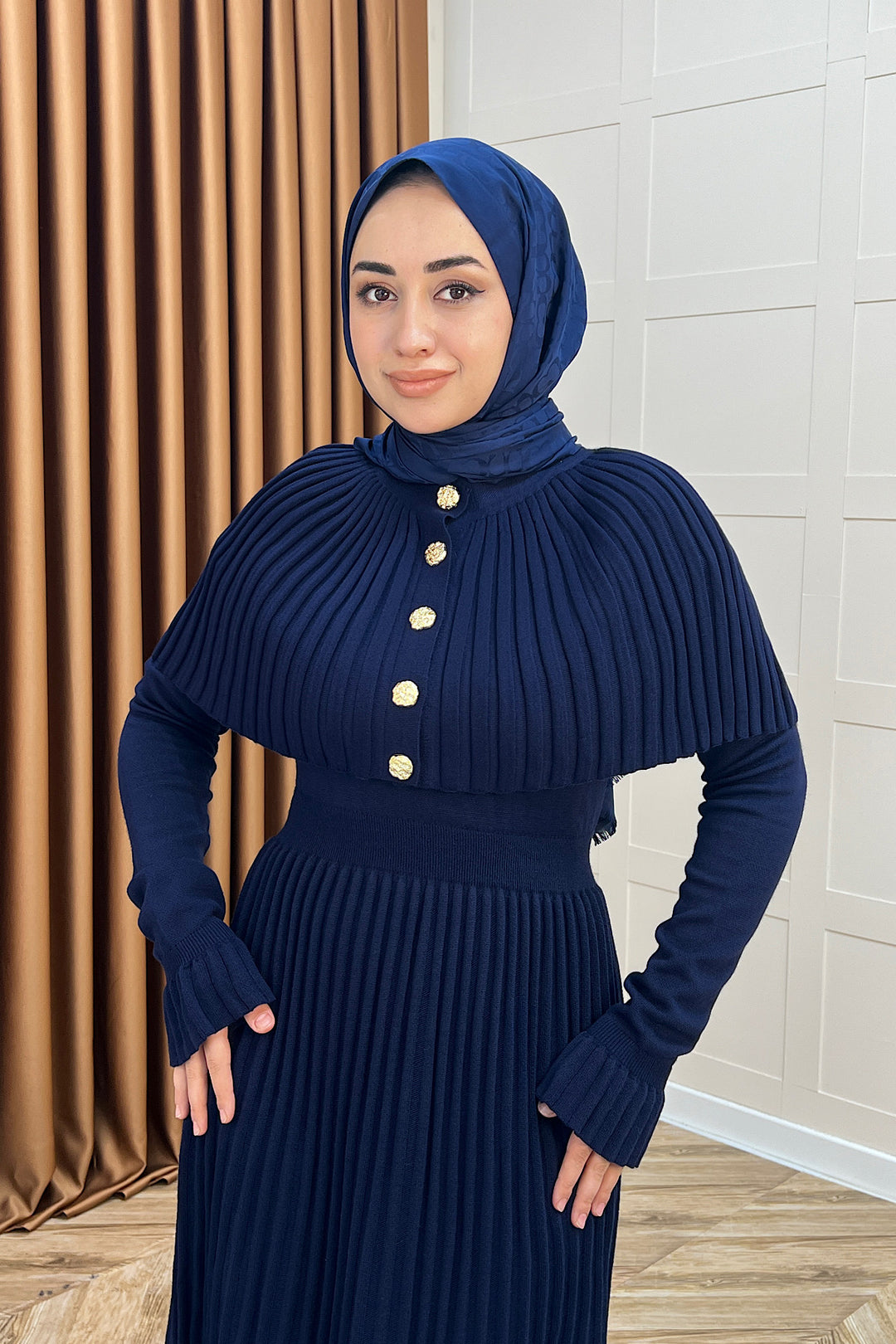 Kelebek Pelerinli Triko Elbise Lacivert 10200-LACIVERT