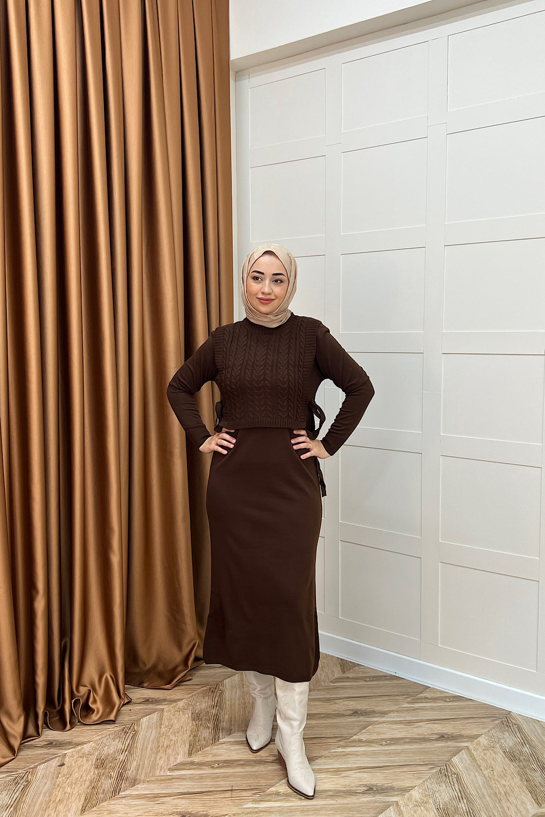 Barles İkili Triko Elbise Kahverengi 25220-KAHVERENGI