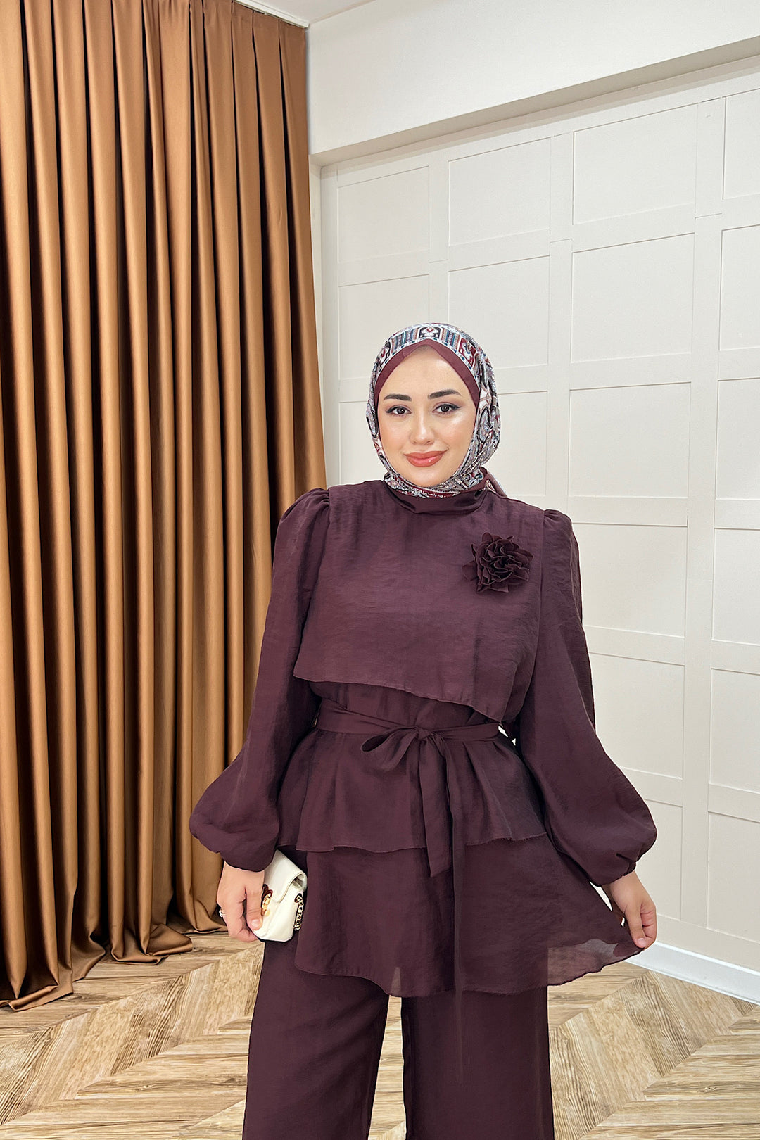Aura Broş Detay Takım Mürdüm 74001-MURDUM