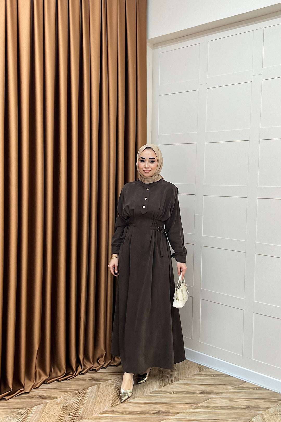 Maya Bel Detay Elbise Kahverengi 3034-KAHVERENGI