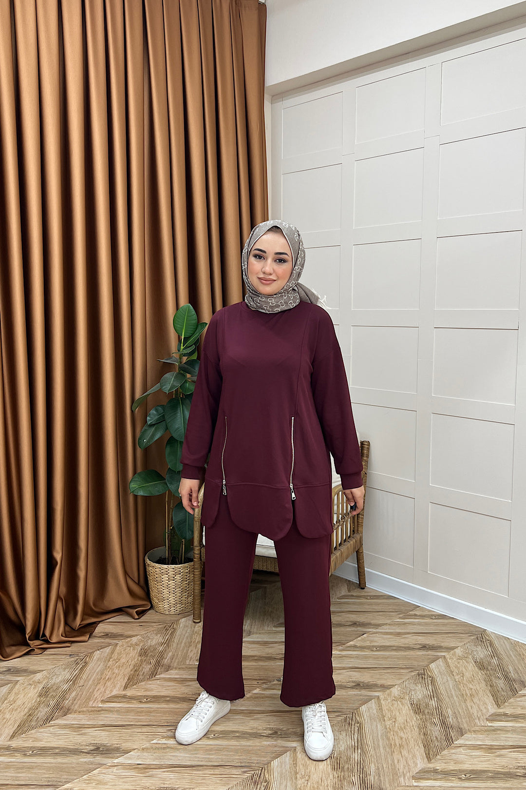 Liora Fermuar Detay İkili Takım Bordo 3140-BORDO