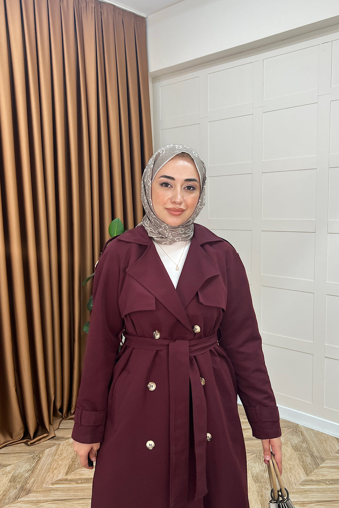 Hazel Astarlı Trençkot Bordo 5532-BORDO