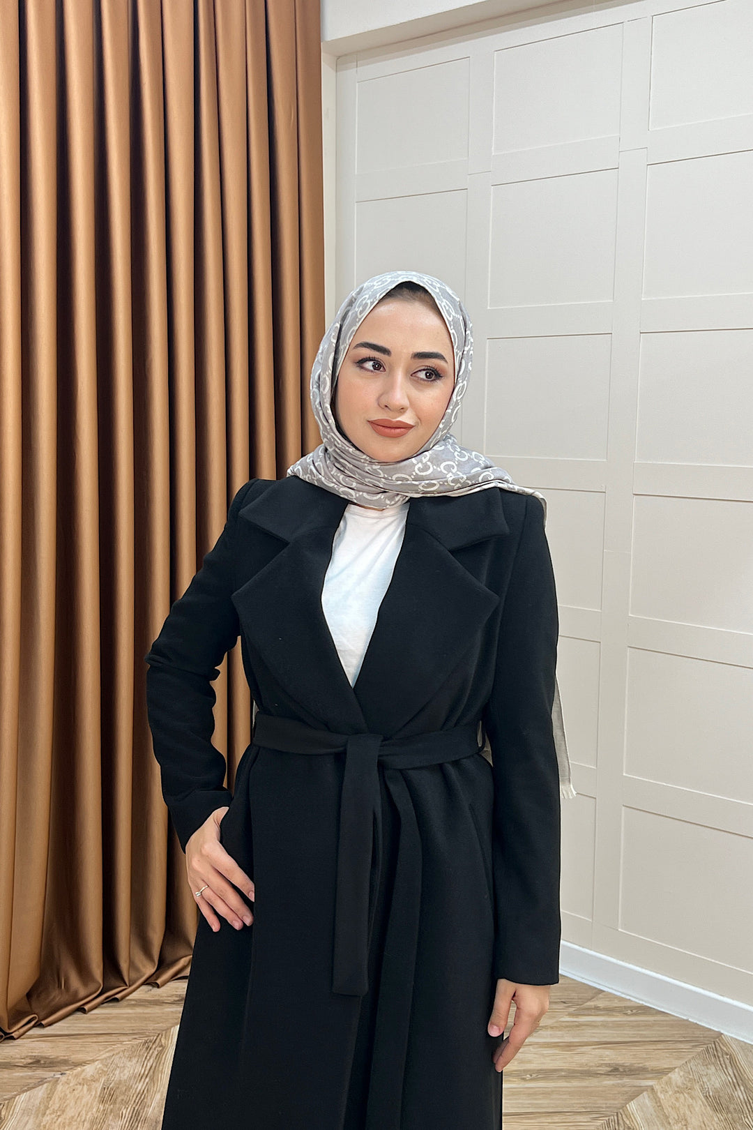 Premium Kuşaklı Kaşe Kaban Siyah 5510-SIYAH